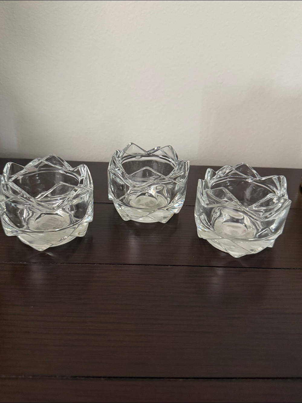 Indiana Glass Faceted lotus candle votives tea light holders stackable